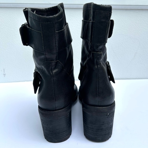 Sam Edelman moto boots black leather biker silver buckle Troy boots women 6.5 - Picture 6 of 9